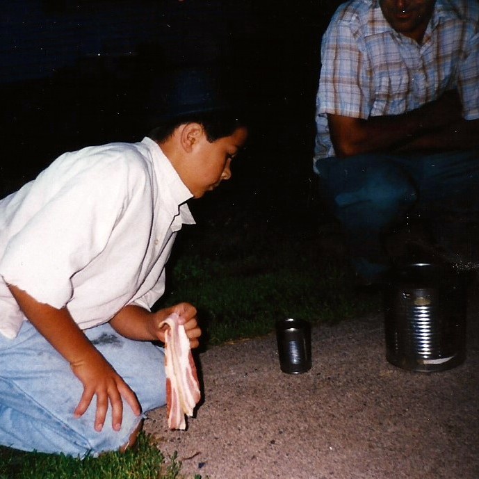 Jeffrey prepares for a tin can supper