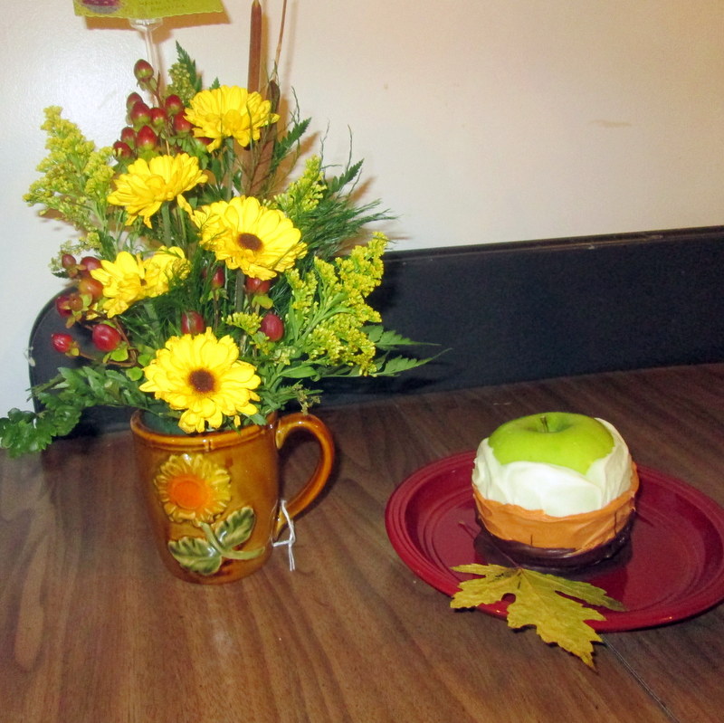 flowers and apple