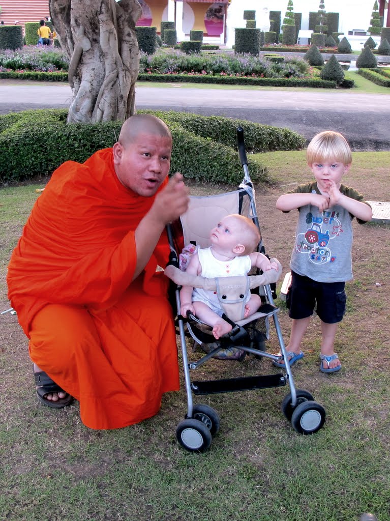 The children with a Buddhist monk