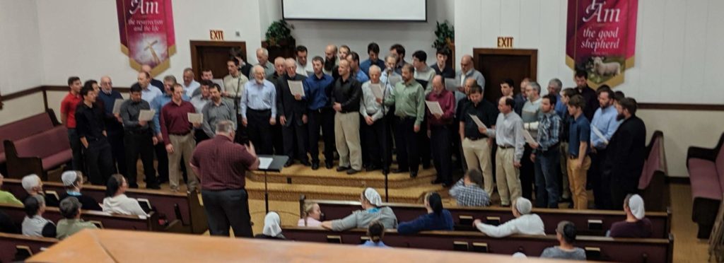 Men sing at Mountain View Mennonite Church